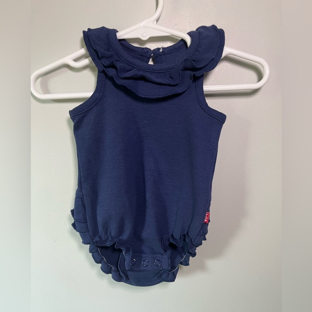 Zutano 3 mo Navy Blue Organic Cotton Ruffled Romper one piece onesie outfit